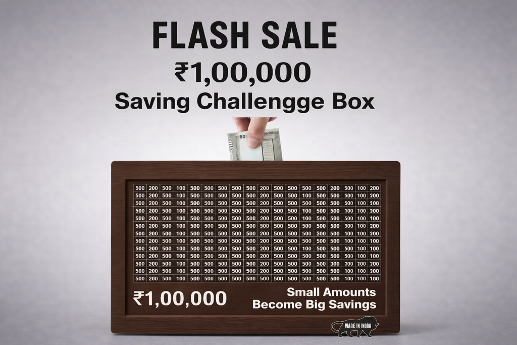 ₹1 Lakh Saving Challenge Wooden Money Box