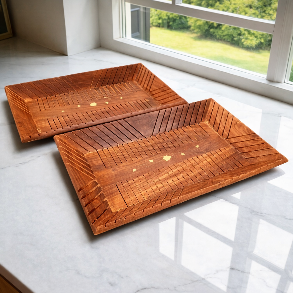 Wooden Tray | Serving Trays For Tea, Coffee & Snacks | Multipurpose Decorative Tray & Platters - For Home, Dining Table Organization, Kitchen & Gifts