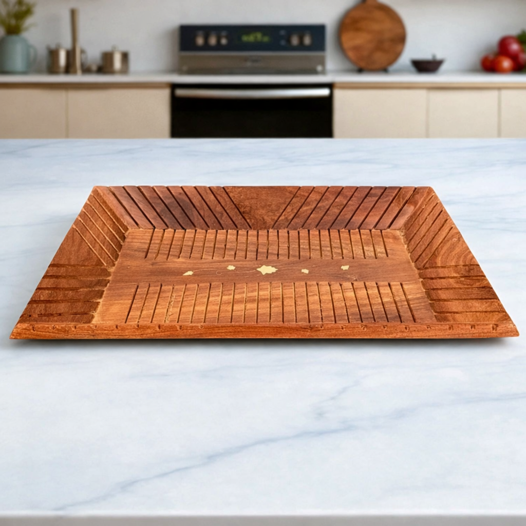Wooden Tray | Serving Trays For Tea, Coffee & Snacks | Multipurpose Decorative Tray & Platters - For Home, Dining Table Organization, Kitchen & Gifts