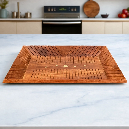 Wooden Tray | Serving Trays For Tea, Coffee & Snacks | Multipurpose Decorative Tray & Platters - For Home, Dining Table Organization, Kitchen & Gifts