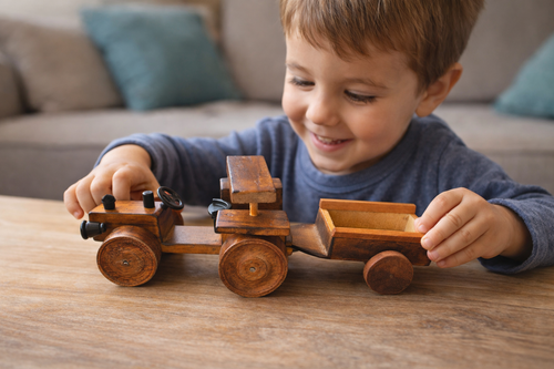 Handcrafted Wooden Tractor Toy with Trailer | Eco-Friendly Kids Toy