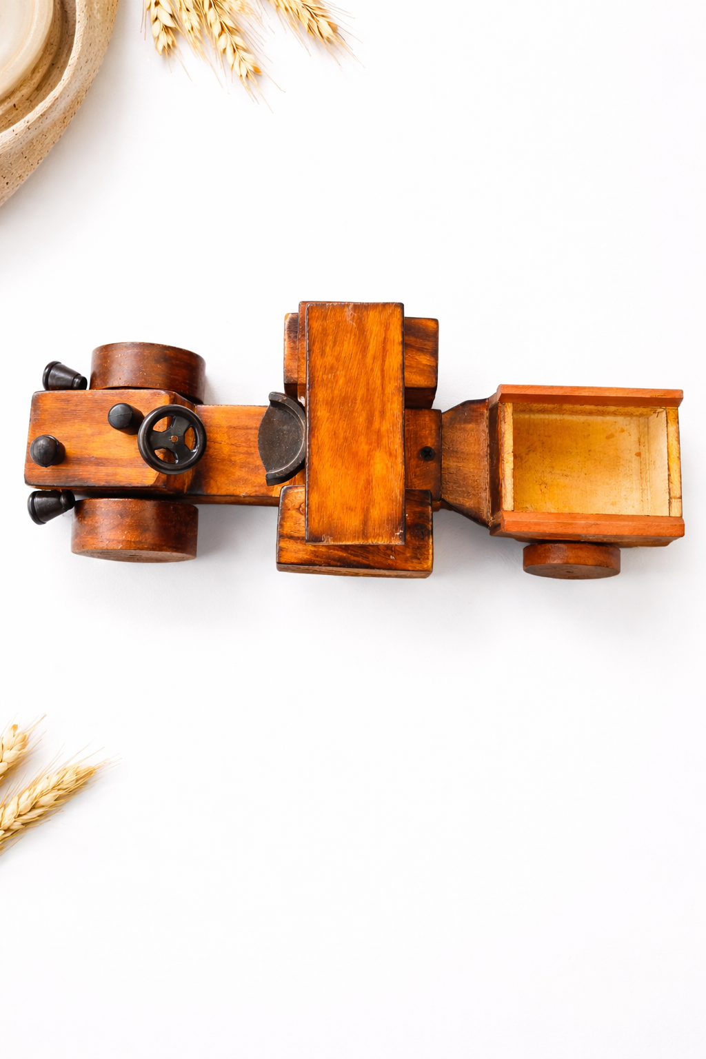 Handcrafted Wooden Tractor Toy with Trailer | Eco-Friendly Kids Toy