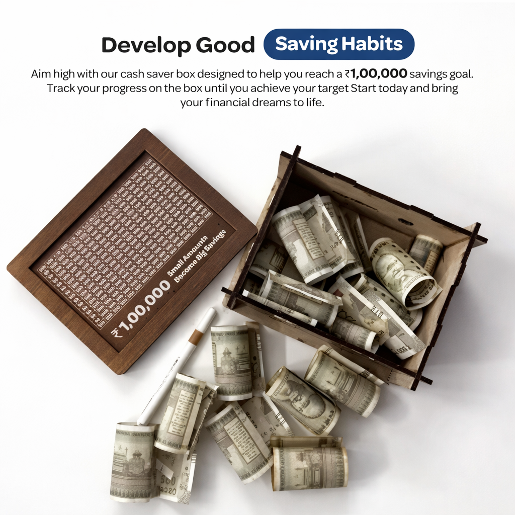 ₹1 Lakh Saving Challenge Wooden Money Box