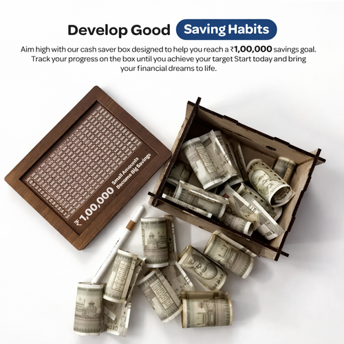 ₹1 Lakh Saving Challenge Wooden Money Box